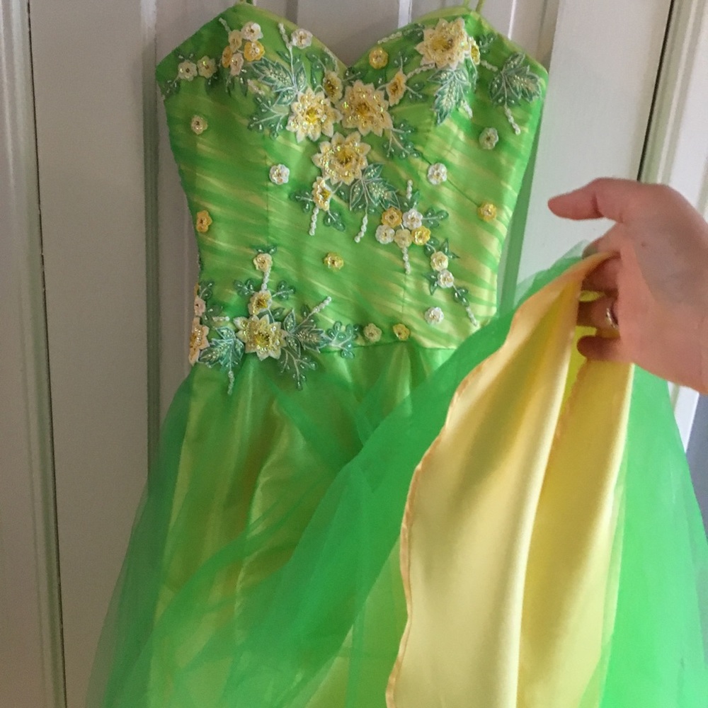Green and Yellow Floral Prom Dress